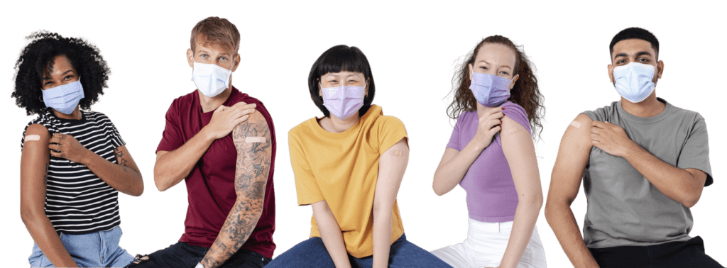 Norwell Pediatrics - Teens with masks on and arms exposed at vaccine site